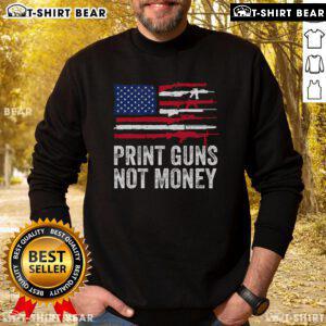 Top Print Guns Not Money Sweatshirt featuring bold graphic design, perfect for casual wear and gun enthusiasts.