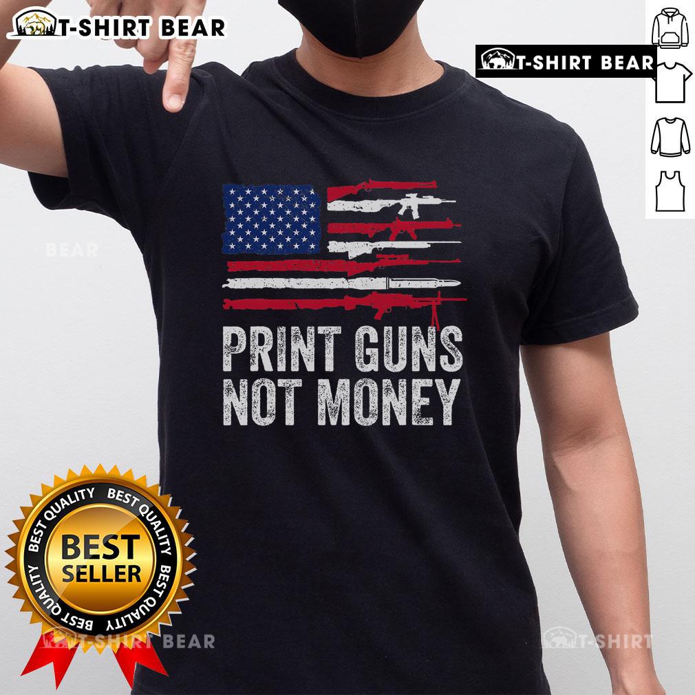 Top Print Guns Not Money T-Shirt featuring bold graphic design and casual style for gun enthusiasts and fashion lovers.