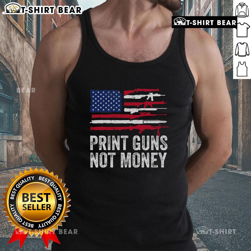 Top Print Guns Not Money Tank Top featuring a bold graphic design, perfect for casual wear and expressing a unique style.