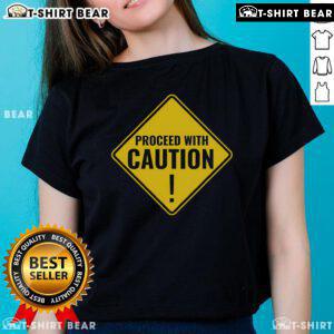 Top Proceed With Caution Road Traffic Signal Ladies Tee featuring a vibrant design for stylish safety awareness.