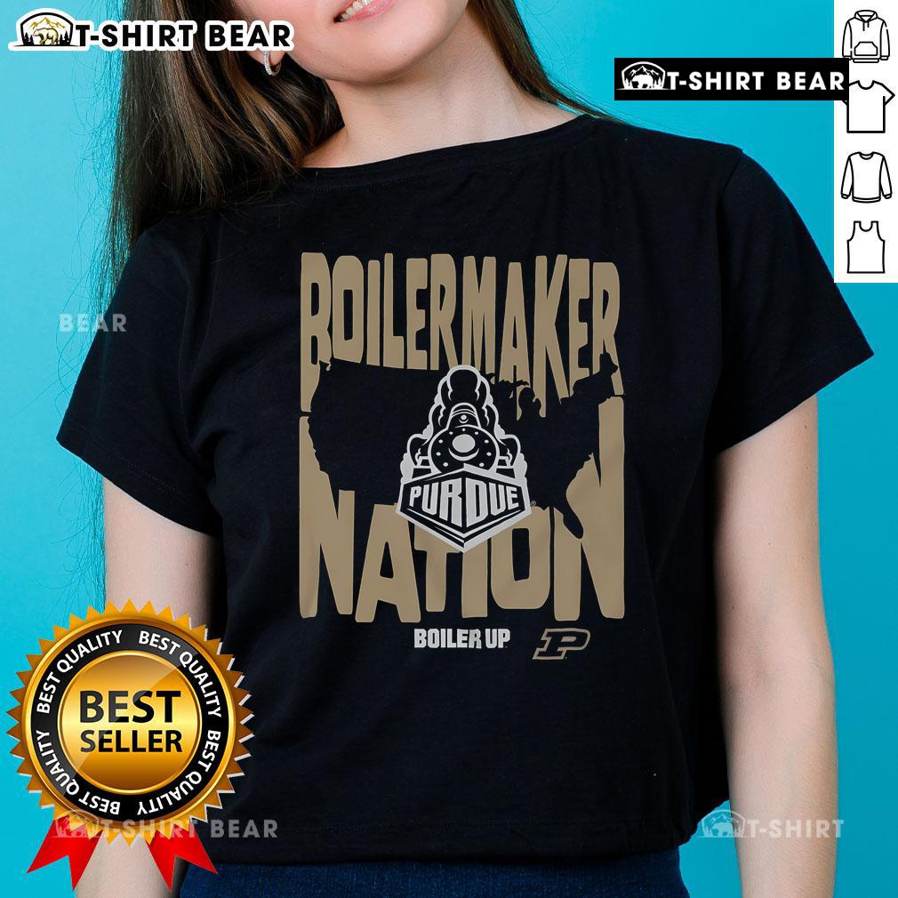 Top Purdue Boilermakers Nation Boiler Up ladies tee in black, showcasing team spirit and style for female fans.