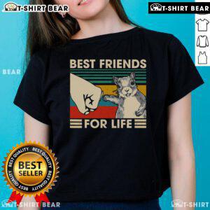 Top Retro Vintage Squirrel fist bump graphic on a ladies tee, celebrating friendship and fun style for animal lovers.