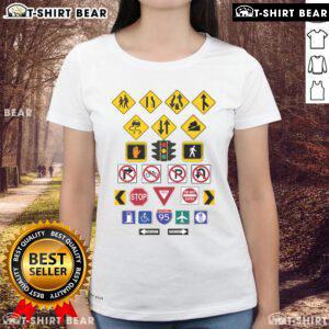 Top Road Signs Ladies Tee featuring creative road sign graphics on a stylish women's t-shirt for casual wear.