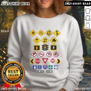 Cozy Top Road Signs sweatshirt featuring vibrant road sign graphics, perfect for travel enthusiasts and casual wear.