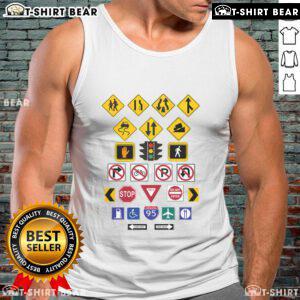 Stylish Top Road Signs tank top featuring vibrant graphic designs of various road signs for casual summer wear.