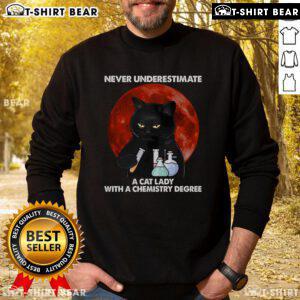 Funny chemistry teacher sweatshirt featuring a cat, perfect for science nerds and feline lovers.