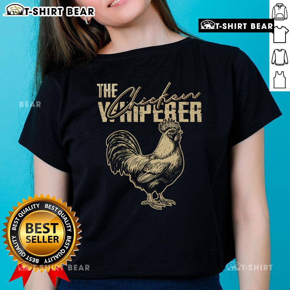 Funny chicken whisperer tee featuring a rooster design, perfect for ladies who love chicken farming and humor.