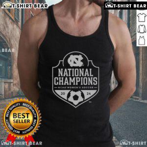 Top UNC Women's Soccer 2024 National Champions tank top featuring team logo and vibrant colors for fans.