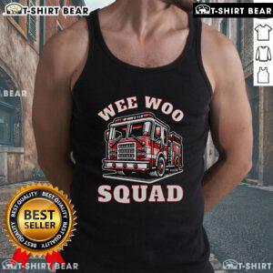 Funny firefighter family tank top featuring Top Wee Woo Squad fire truck design for kids and adults.