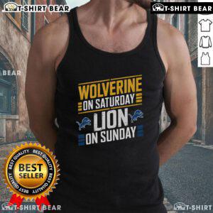 Top Wolverine on Saturday, Lion on Sunday tank top featuring vibrant designs for casual wear and pop culture fans.