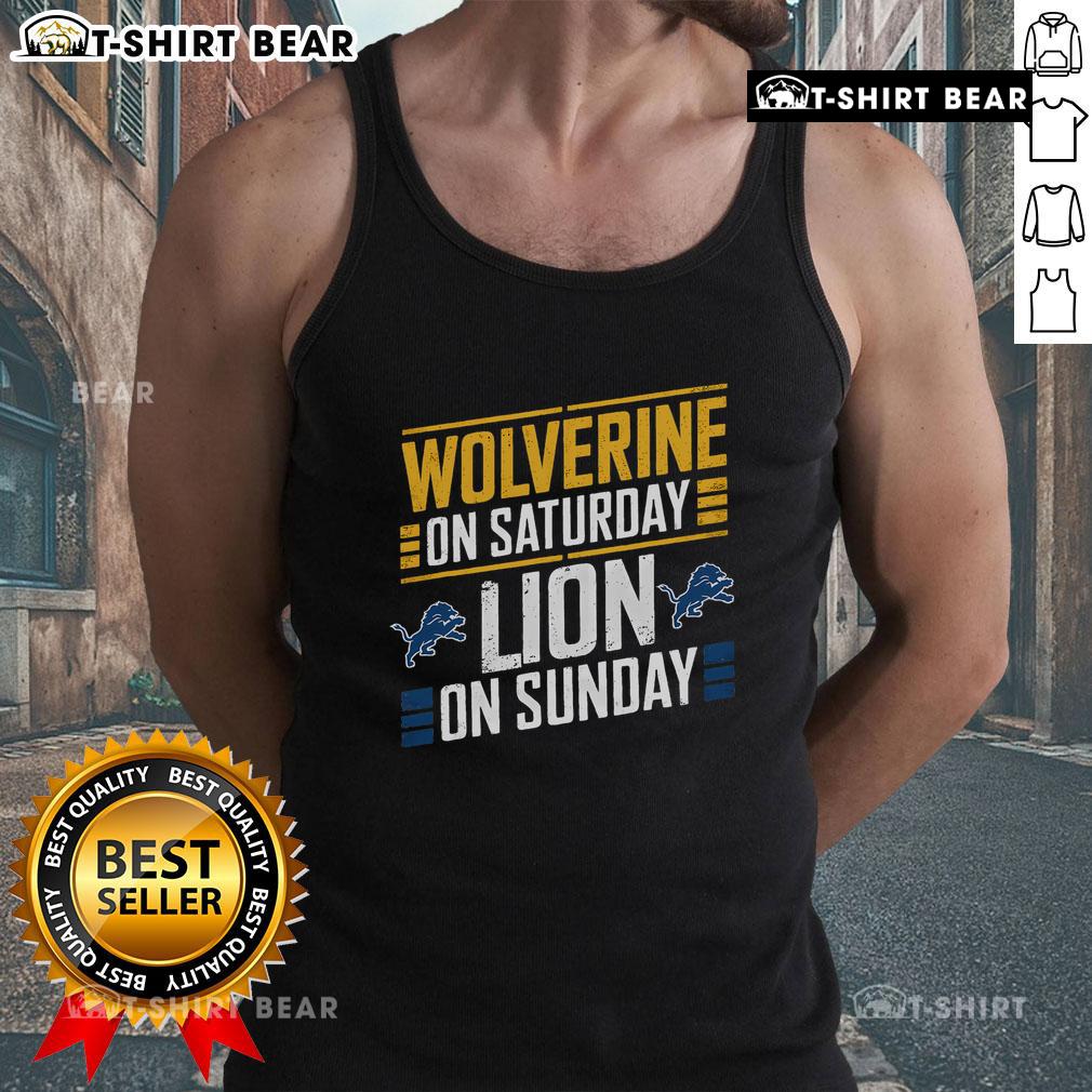 Top Wolverine on Saturday, Lion on Sunday tank top featuring vibrant designs for casual wear and pop culture fans.