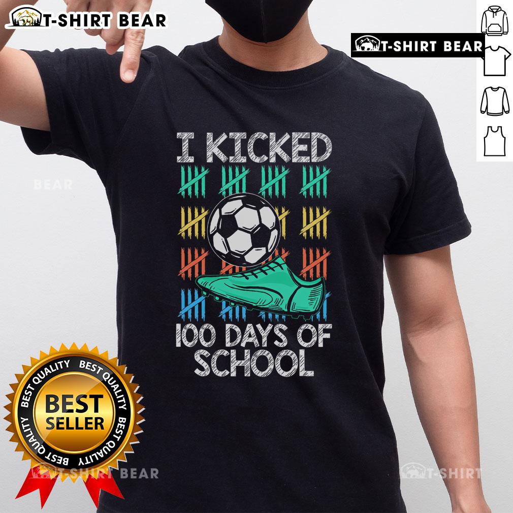 Awesome I Kicked 100 Days Of School Soccer Player T-Shirt celebrating 100th day with sporty design for kids.