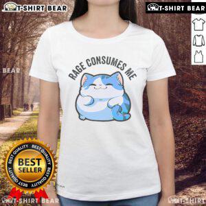 Alt Text: Cute rage consumes me cat fat ladies tee featuring a playful cat design and vibrant colors for cat lovers.