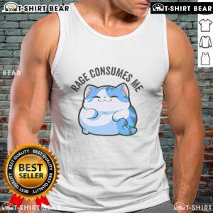Adorable cat with a fierce expression wearing a 'Cute Rage Consumes Me' fat tank top, perfect for pet lovers.