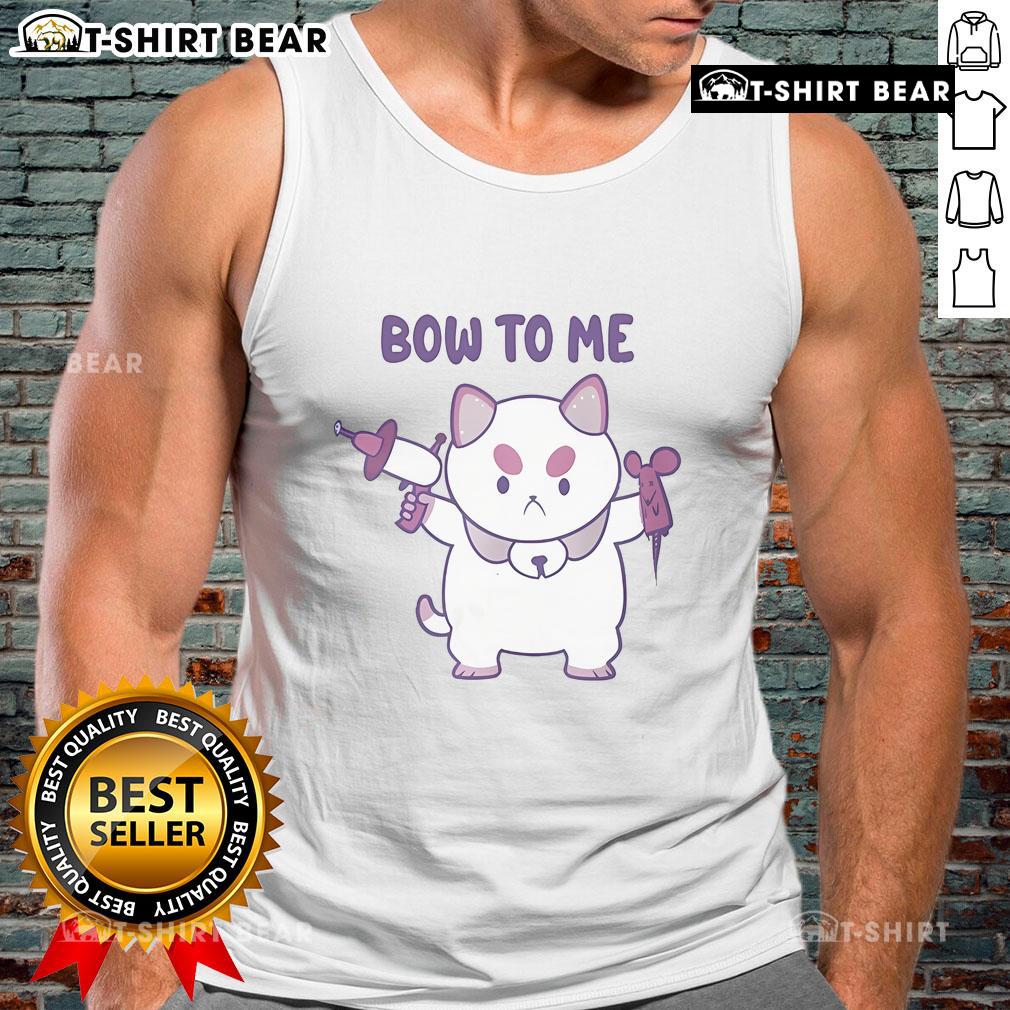 Funny Bee and Puppycat Bow to Me tank top design featuring a cute cartoon bee and puppycat in vibrant colors.