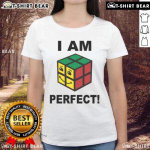 Funny I Am Perfect Rubik's Cube Retro Ladies Tee featuring a colorful cube design, perfect for puzzle lovers and casual wear.