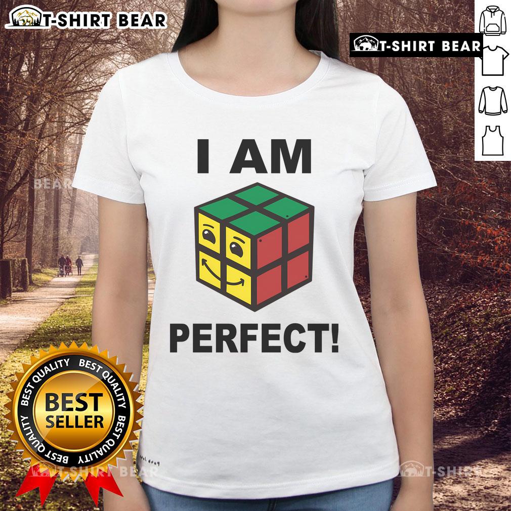 Funny I Am Perfect Rubik's Cube Retro Ladies Tee featuring a colorful cube design, perfect for puzzle lovers and casual wear.