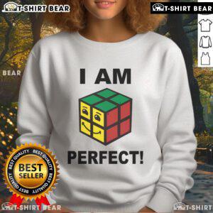 Funny I Am Perfect Rubik's Cube retro sweatshirt featuring a colorful puzzle design, perfect for puzzle enthusiasts and gamers.