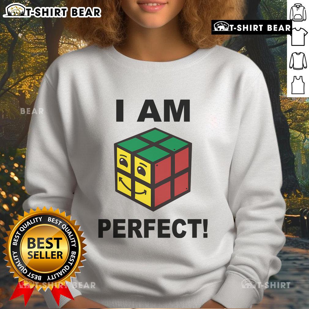 Funny I Am Perfect Rubik's Cube retro sweatshirt featuring a colorful puzzle design, perfect for puzzle enthusiasts and gamers.