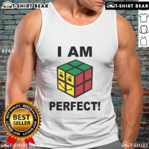 Funny I Am Perfect Rubik's Cube retro tank top design featuring a colorful cube graphic and humorous text.