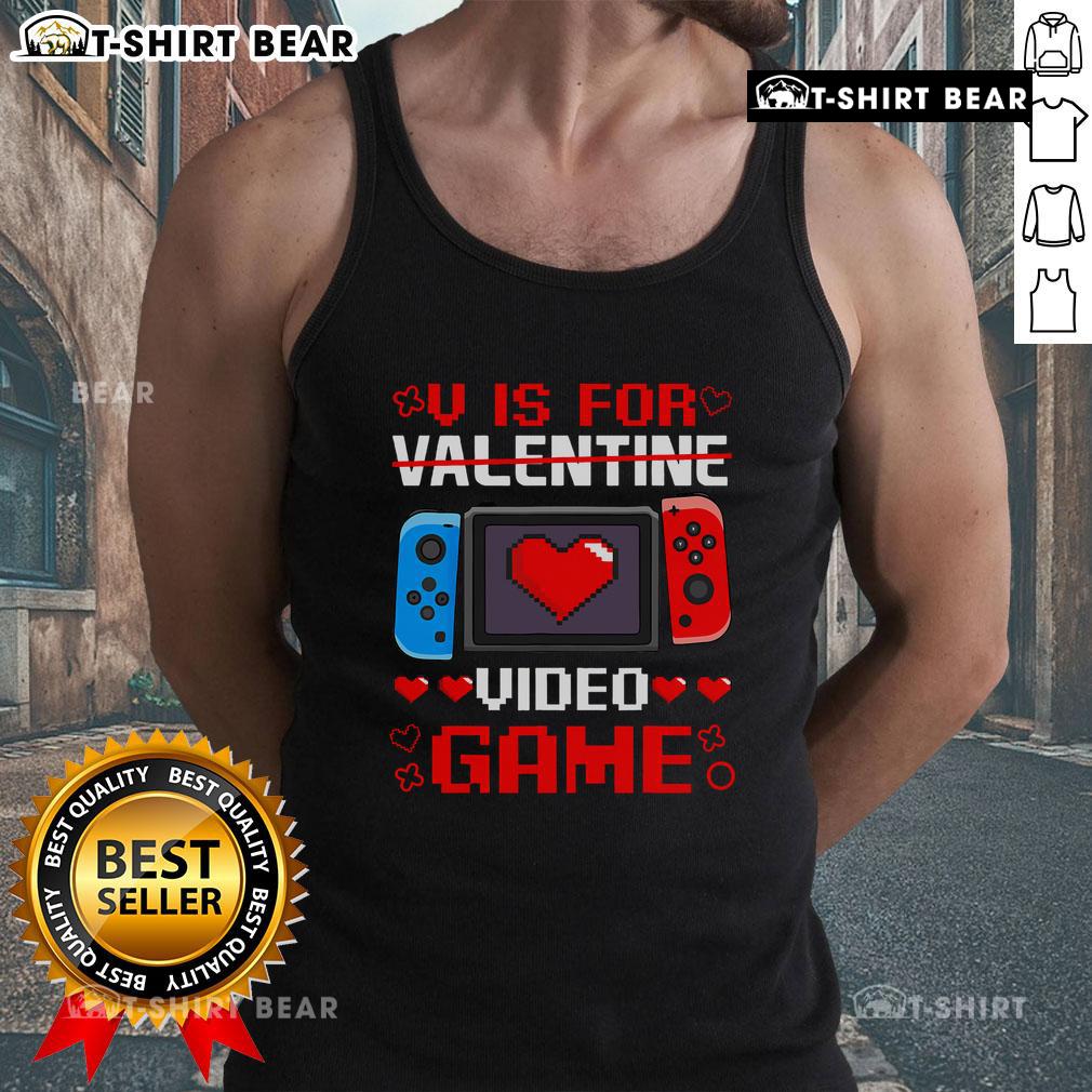 Funny V Is For Video Games Valentine's Day Gamer Tank Top featuring a playful design for gaming enthusiasts.