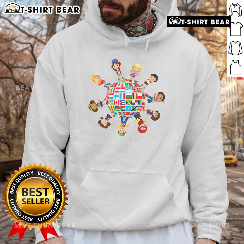 Good Around The Globe Cultural Diversity Flags of the World Hoodie showcasing vibrant global flag designs promoting inclusivity.