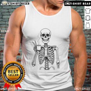 Good Skeleton Coffee Lover Tank Top featuring a playful skeleton design, perfect for coffee enthusiasts and Halloween fans.