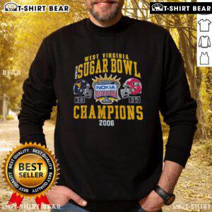 Alt Text: 2006 Good West Virginia Nokia Sugar Bowl Champions sweatshirt featuring bold team logo and vibrant colors.