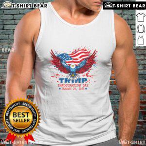 Alt Text: Donald Trump wearing a tank top on Inauguration Day, January 20th, showcasing a bold 'Hot 47th President' design.