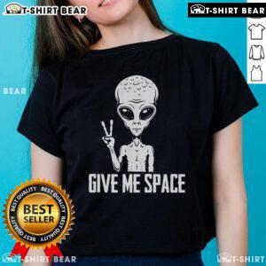 Hot Alien V Sign Give Me Space Ladies Tee featuring a playful alien graphic and stylish design for women.