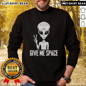 Trendy 'Hot Alien V Sign Give Me Space' sweatshirt featuring a colorful alien graphic, perfect for casual streetwear.