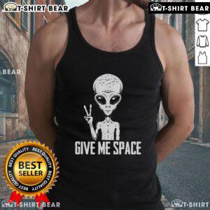 Hot alien in a V-sign pose wearing a 'Give Me Space' tank top, perfect for quirky fashion lovers and space enthusiasts.