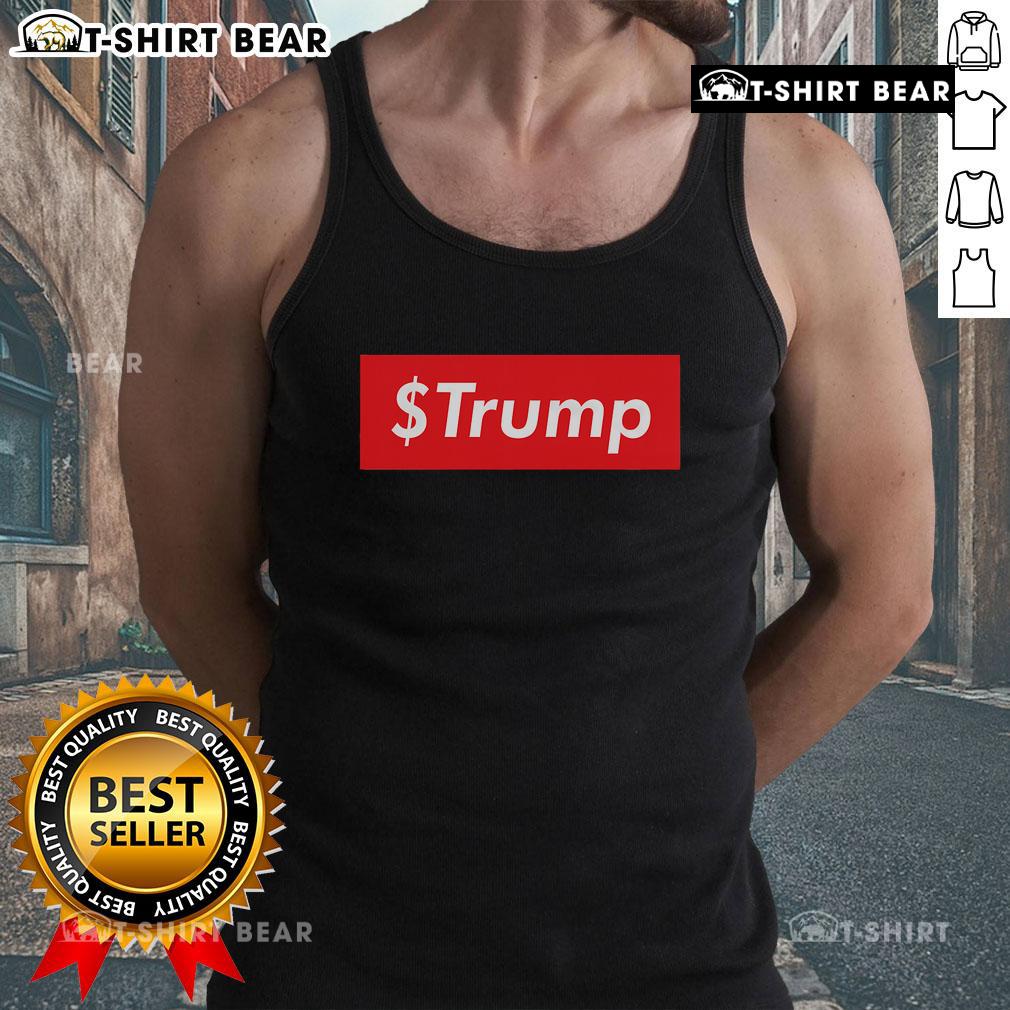 Hot Trump Coin meme on a trendy cryptocurrency tank top, showcasing a unique blend of politics and crypto fashion.