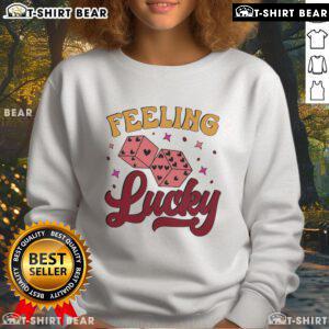 Cozy Valentine's Day sweatshirt featuring 'Feeling Lucky' love dice design, perfect for couples and festive celebrations.