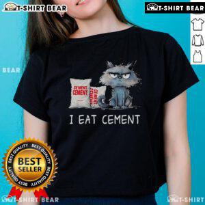 Funny cat meme on a ladies tee, featuring a cat humorously saying 'Nice, I eat cement' for a playful touch.