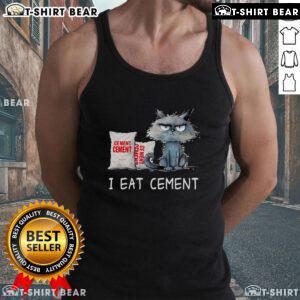 Funny cat meme on a tank top reading 'Nice, I Eat Cement' showcasing a playful feline with a humorous expression.