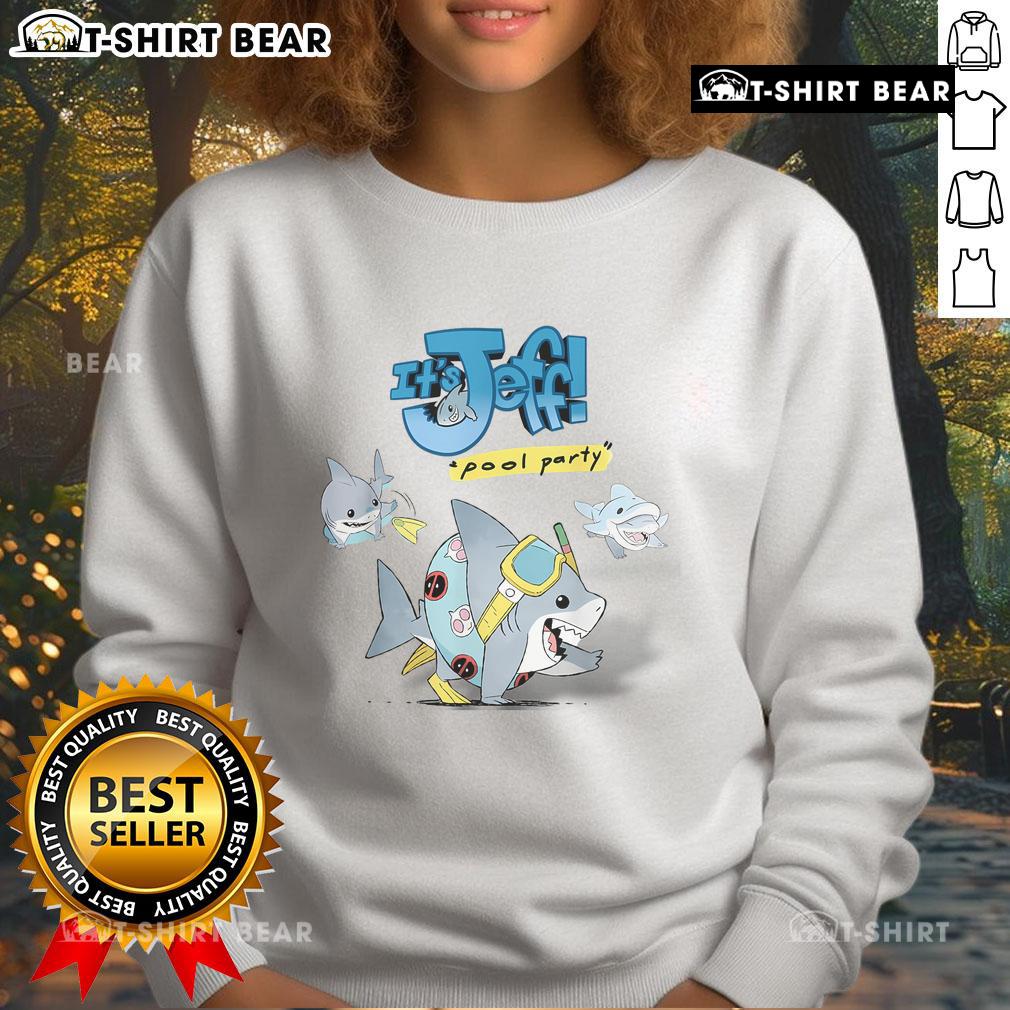 Funny sharks pool sweatshirt featuring 'Nice It's Jeff' with playful shark graphics for a fun summer vibe.