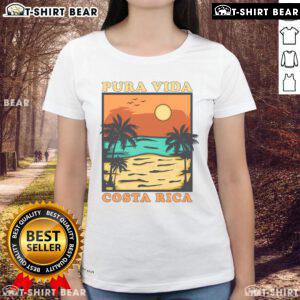 Stylish ladies' tee featuring 'Pura Vida' design, a perfect Costa Rica souvenir for cool Central America travel.