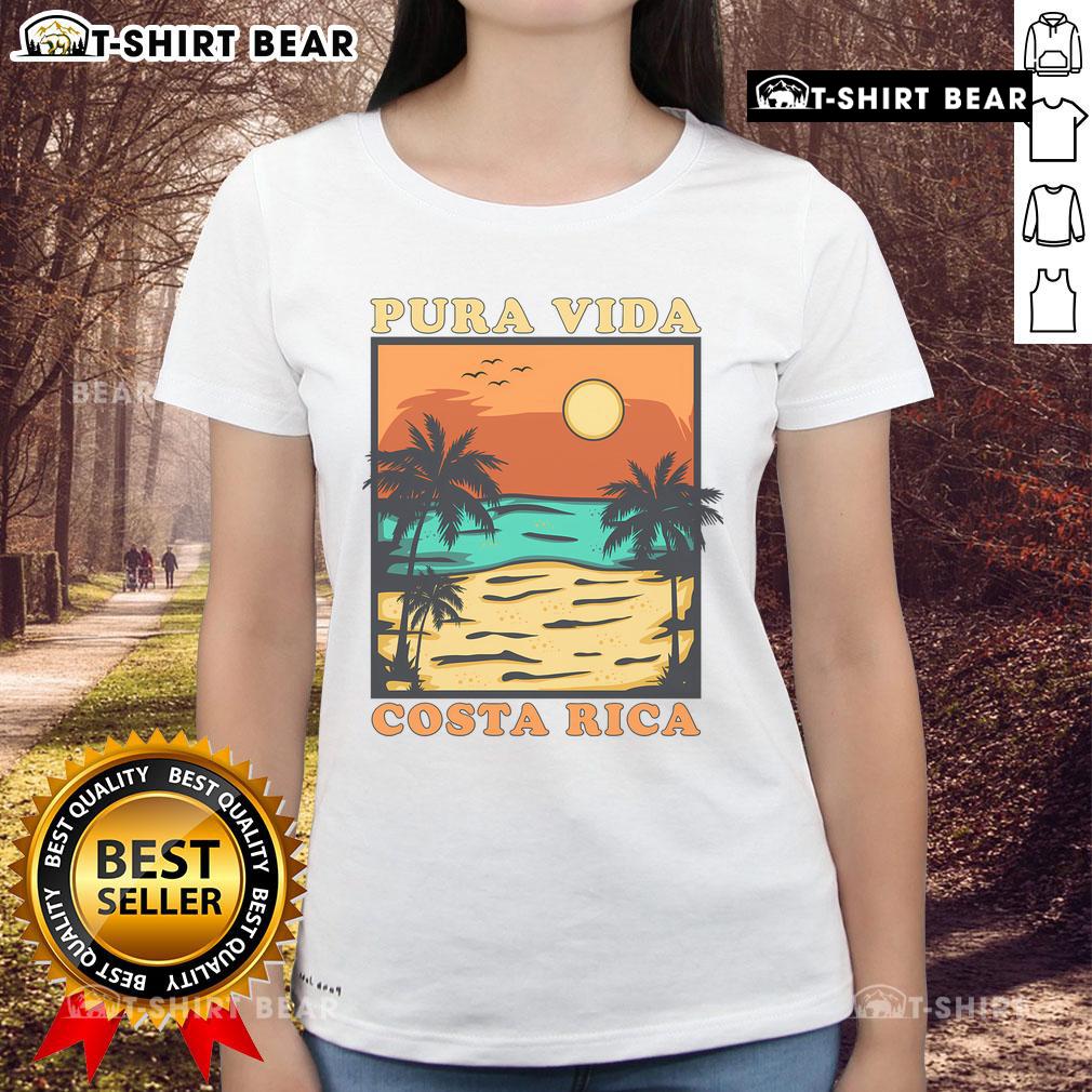 Stylish ladies' tee featuring 'Pura Vida' design, a perfect Costa Rica souvenir for cool Central America travel.