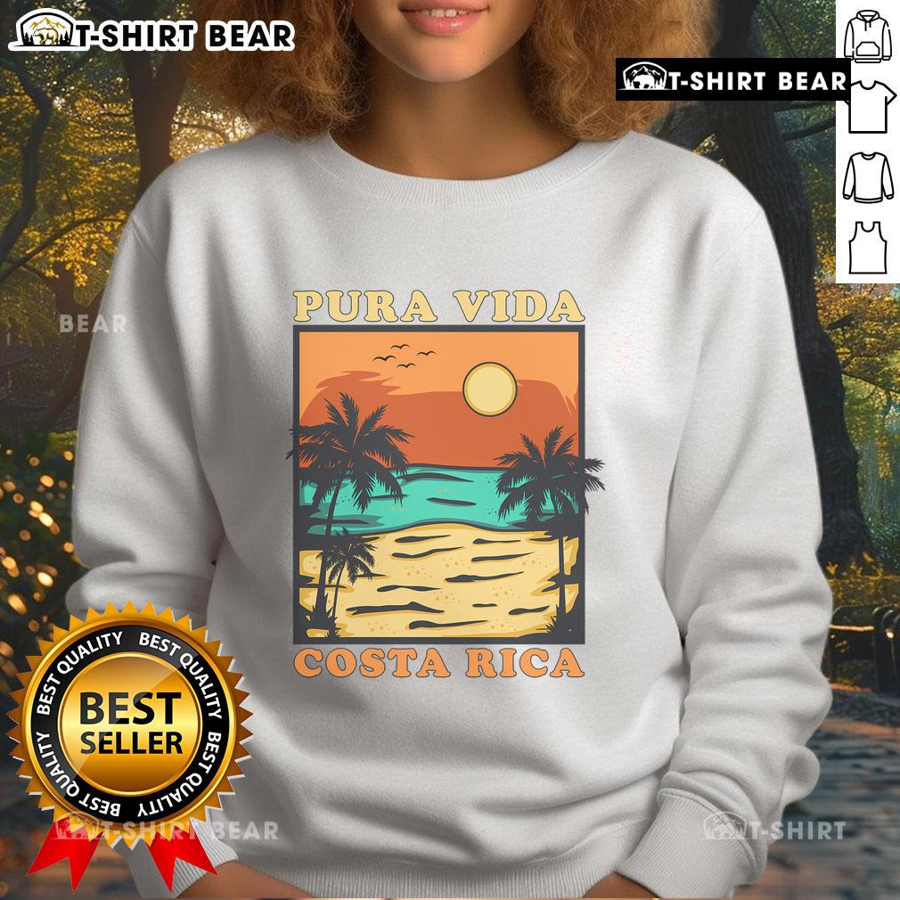 Colorful Costa Rica sweatshirt featuring 'Pura Vida' design, perfect souvenir for Central America travel enthusiasts.
