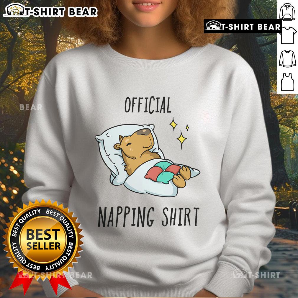 Official Sleeping Capybara Napping Shirt Sweatshirt featuring a cute capybara design, perfect for cozy lounging.