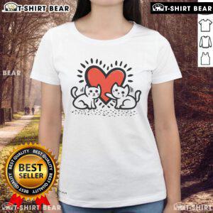 Alt Text: Cute cats doodle forming a heart on a Valentine's Day ladies tee, perfect gift for cat lovers.