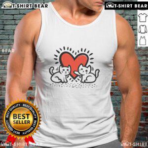 Pretty Cats Doodle Heart Valentine's Day Tank Top featuring cute cat illustrations and a romantic heart design.