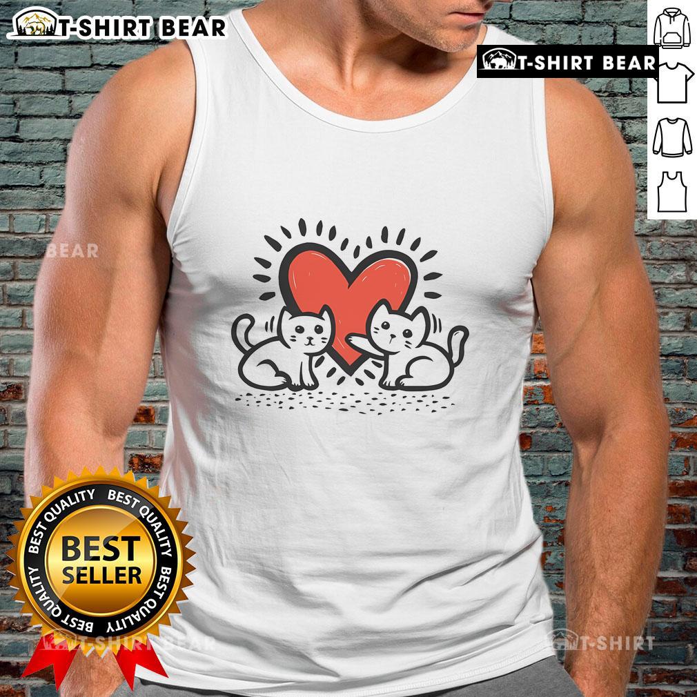 Pretty Cats Doodle Heart Valentine's Day Tank Top featuring cute cat illustrations and a romantic heart design.