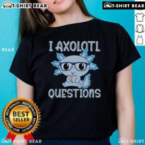 Pretty axolotl reading a book on a ladies tee, perfect for axolotl lovers and fans of unique graphic apparel.