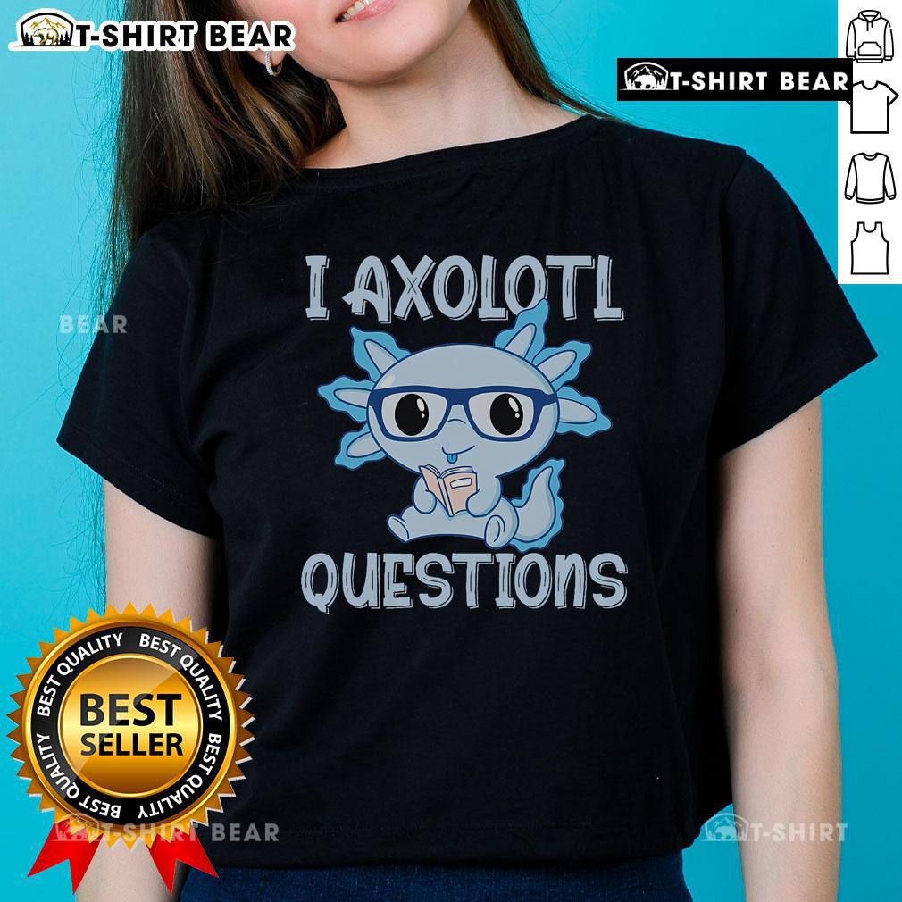 Pretty axolotl reading a book on a ladies tee, perfect for axolotl lovers and fans of unique graphic apparel.