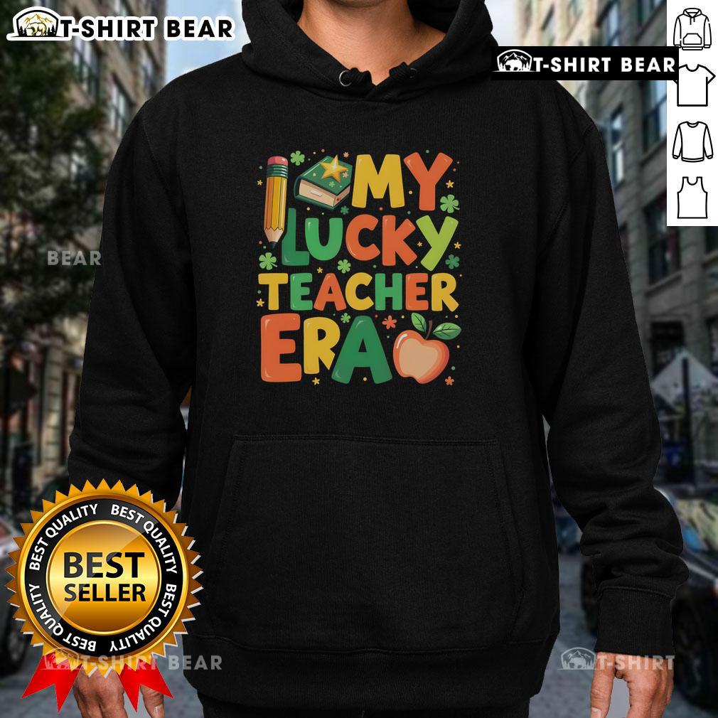 Pretty in My Lucky Teacher Era Retro St. Patrick's Day Hoodie featuring vibrant green design and festive shamrock graphics.