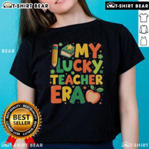 Pretty In My Lucky Teacher Era Retro St. Patrick's Day Ladies Tee featuring a vibrant green design and playful graphics.