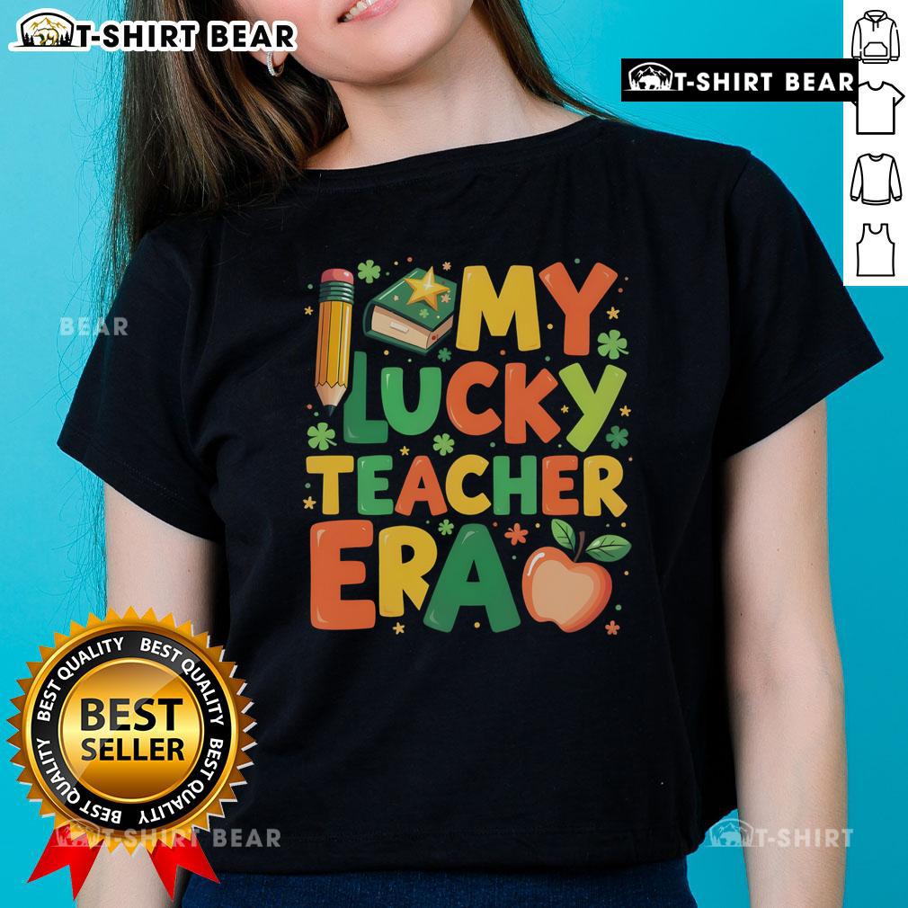 Pretty In My Lucky Teacher Era Retro St. Patrick's Day Ladies Tee featuring a vibrant green design and playful graphics.