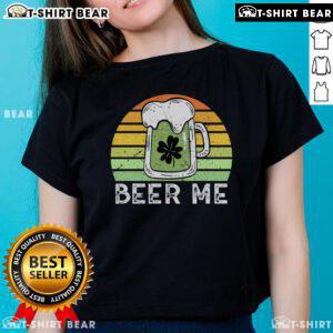 Vintage green Saint Patrick's Day tee featuring 'Top Beer Me' design for ladies, perfect for festive celebrations.